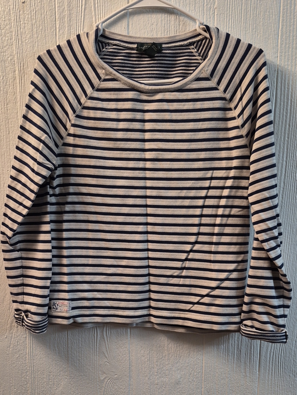 Lauren Ralph Lauren Navy and White Striped Long-Sleeve Crew